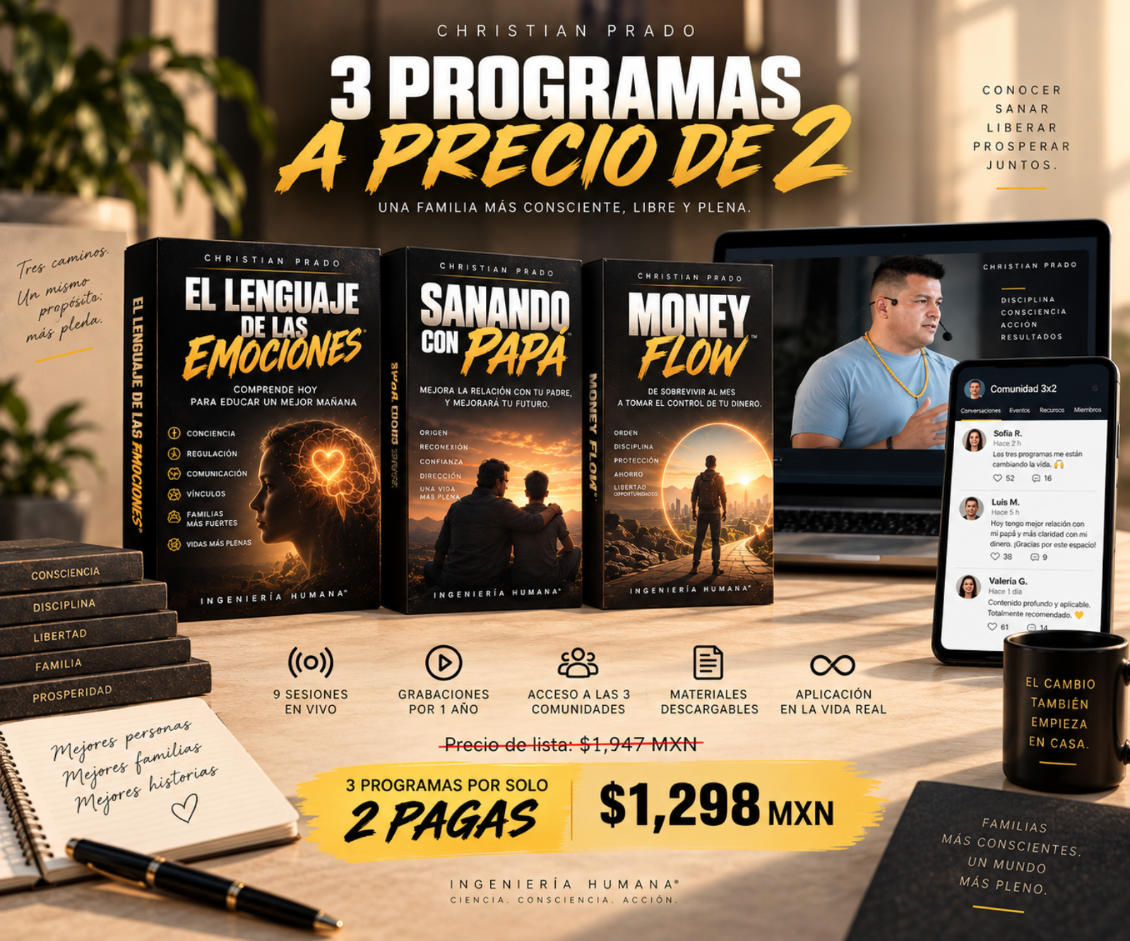 Los 3 programas: El Lenguaje de las Emociones, Sanando con papá y Money Flow
